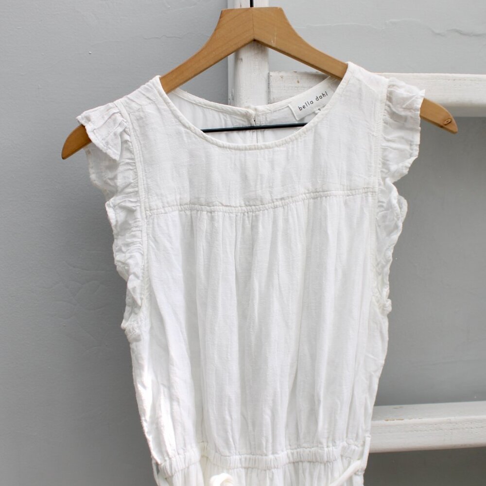 Bella Dahl Women's Belted Tiered Ruffle Sleeveless Dress Mini White Size Small - Picture 6 of 7